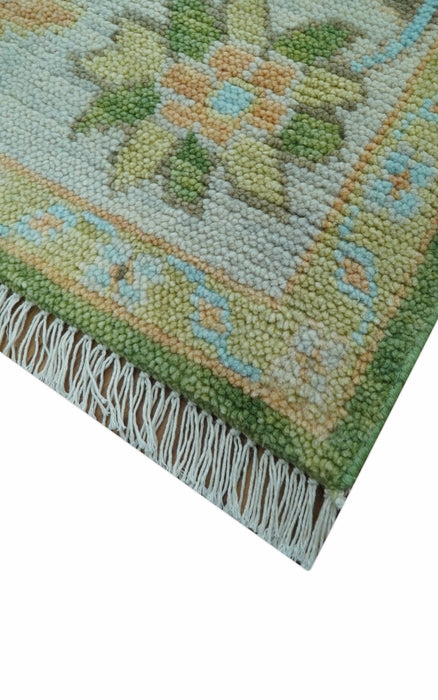 Custom Made Antique Green Traditional Oushak Design Hand Knotted Wool Area Rug
