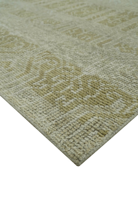 Custom Made Transitional Design Beige Hand Knotted Wool Area Rug