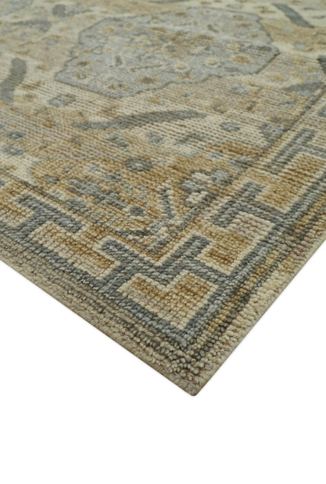 Custom Made Ivory, Brown and Blue Traditional Hand Knotted Wool Area Rug