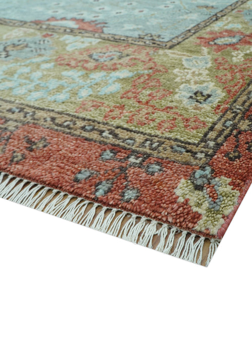 Custom Made Blue Modern Oushak Hand Knotted Wool Rug