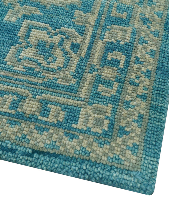 Custom Made Traditional Turkish Design Blue Hand Knotted Wool Area Rug
