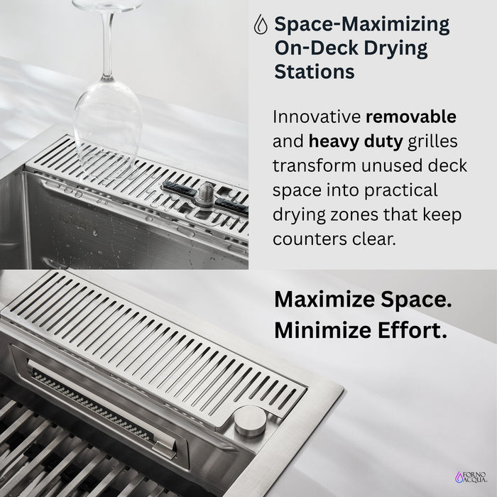 FORNO ACQUA 33 in. Drop-In/Undermount 3-Level Workstation Sink with Faucet, Waterfall & Glass Rinser