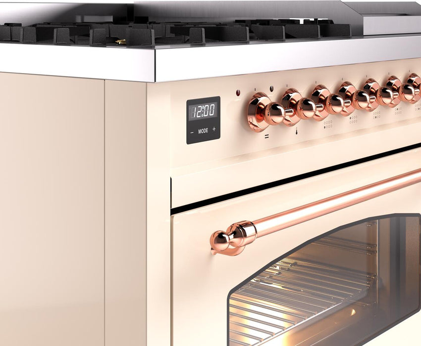 ILVE Nostalgie II 48" Dual Fuel Natural Gas Range in Antique White with Copper Trim, UP48FNMPAWP