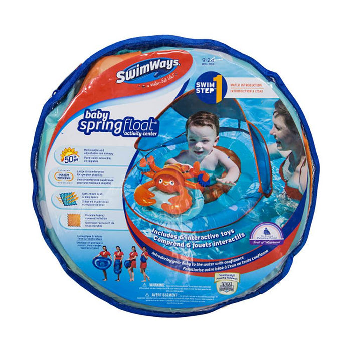 SwimWays Inflatable Baby Spring Pool Float Activity Center with Canopy, Lobster