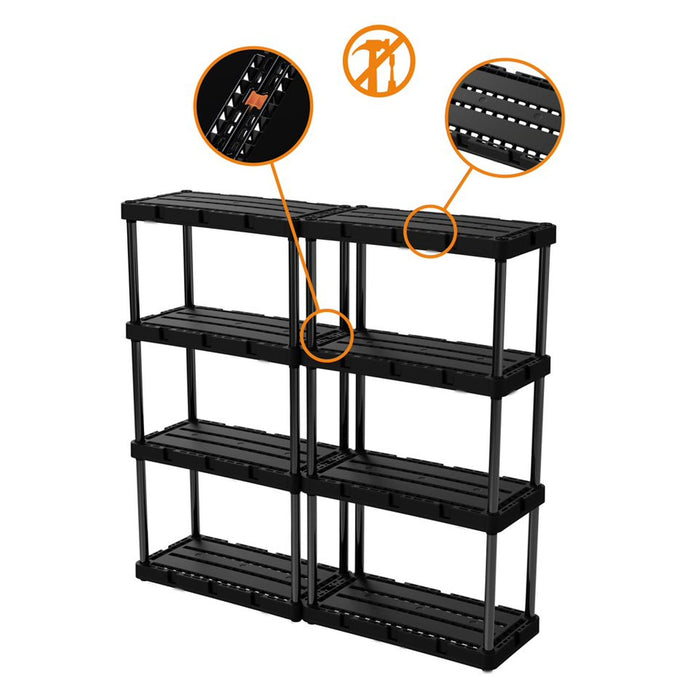 Gracious Living 4 Shelf Knect-A-Shelf Solid Light Duty Storage Unit, Black 2 Pck