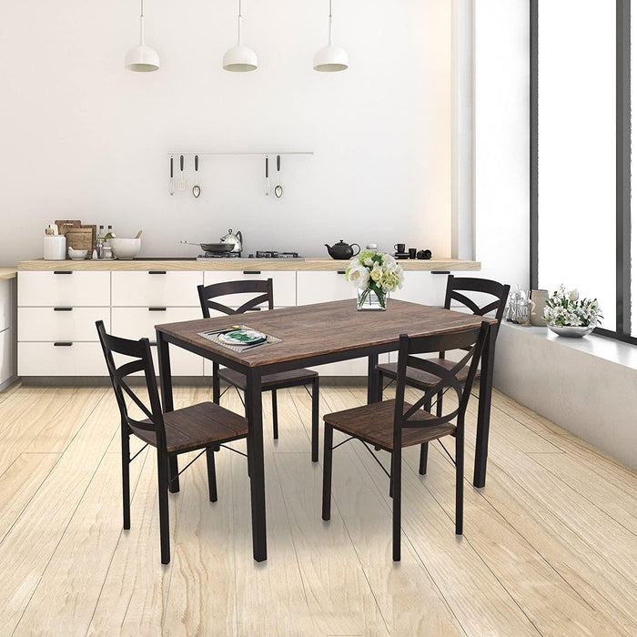 5 Piece Dining Table Set, 1 Dining Table 47.2" for 4 with 4 Dining Chairs Modern Dinette, Metal Backrest