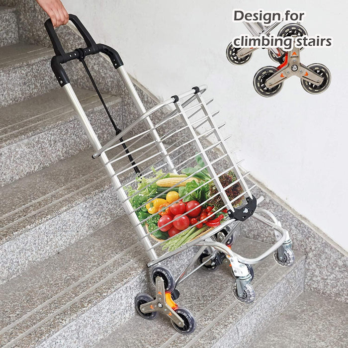 2 in 1 Folding Stair Climbing Shopping Cart Collapsible Portable Grocery Utility Dolly Hand Cart with Rolling Wheels