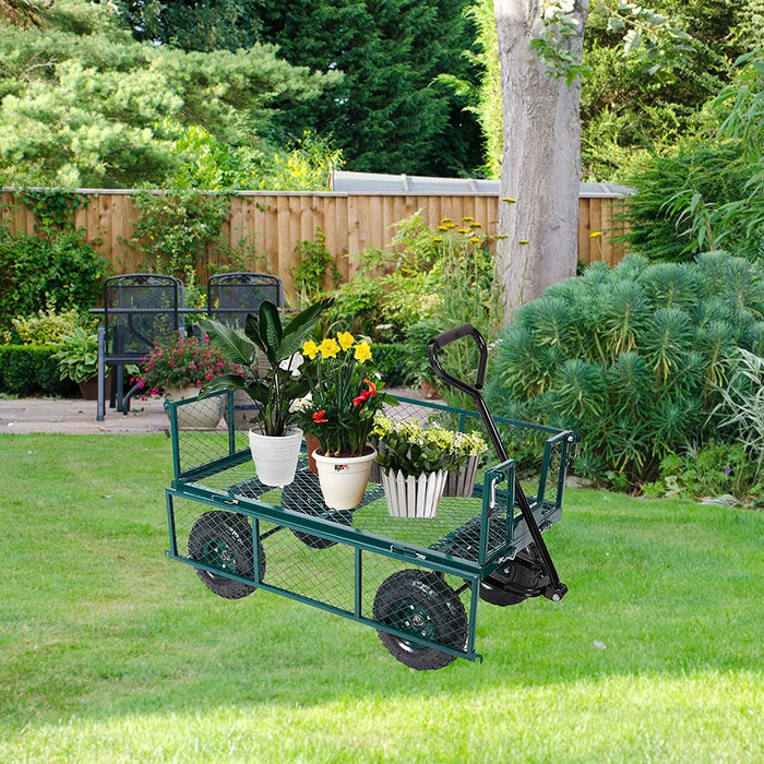 Utility Wagon Garden Cart Heavy Duty Steel Farm Cart with Removable Folding Sides