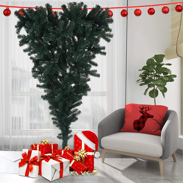 5.5ft Upsidedown Christmas Tree Artificial Xmas Tree with 578 Branch Tips and Decoration, Green