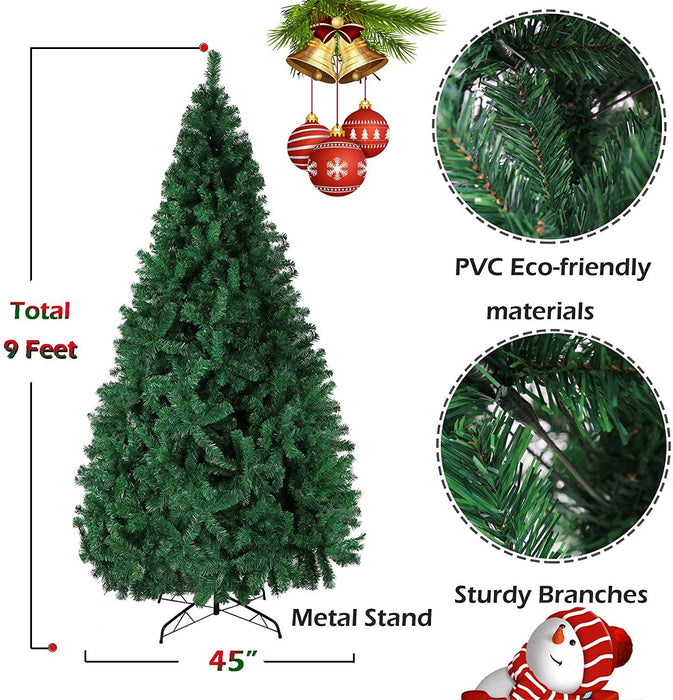 9ft Christmas Pine Tree Artificial Xmas Tree with 1850 Branch Tips and Metal Stand, Green