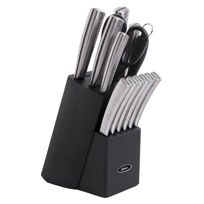 Oster Wellisford Stainless Steel Kitchen Knife Cutlery Set with Block, 14 Piece