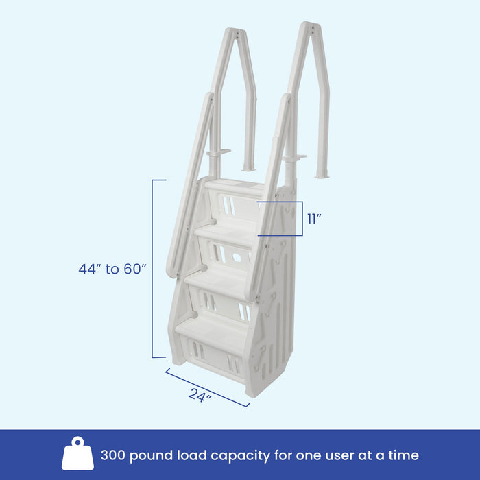 Vinyl Works Adjustable 24 Inch In-Pool Step Ladder for Above Ground Pools, White