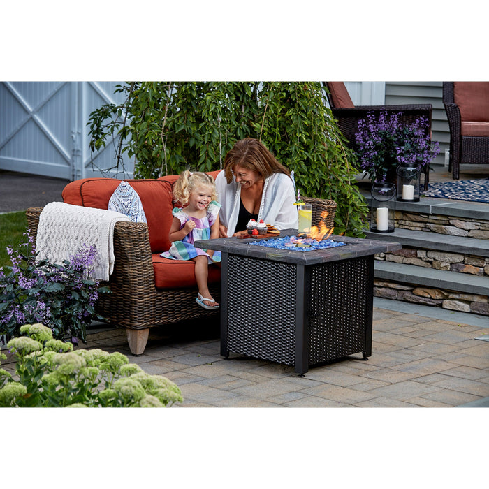 Endless Summer Gas Outdoor Fire Table w/Resin Mantel, Blue Fire Glass