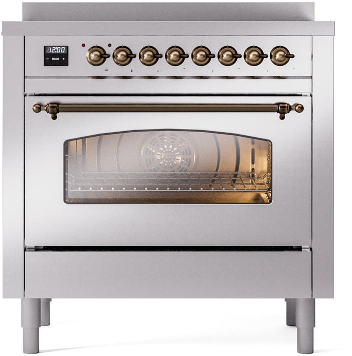 ILVE Nostalgie II 36" Induction Range with Element Stove and Electric Oven in Stainless Steel with Bronze Trim, UPI366NMPSSB