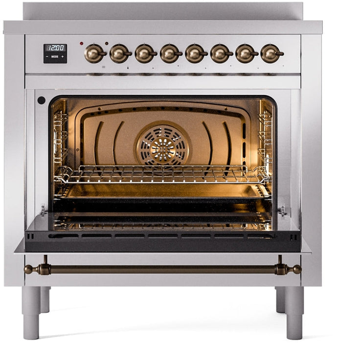 ILVE Nostalgie II 36" Induction Range with Element Stove and Electric Oven in Stainless Steel with Bronze Trim, UPI366NMPSSB