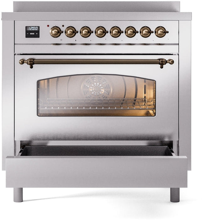 ILVE Nostalgie II 36" Induction Range with Element Stove and Electric Oven in Stainless Steel with Bronze Trim, UPI366NMPSSB