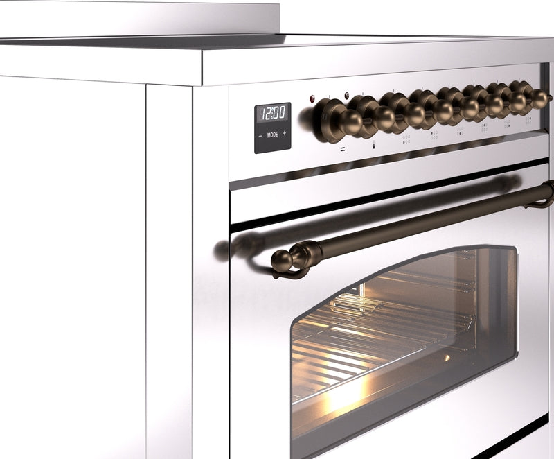 ILVE Nostalgie II 36" Induction Range with Element Stove and Electric Oven in Stainless Steel with Bronze Trim, UPI366NMPSSB