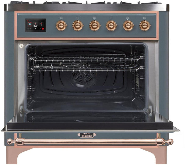 ILVE Majestic II 36" Dual Fuel Natural Gas Range in Blue Grey with Copper Trim, UM09FDNS3BGP