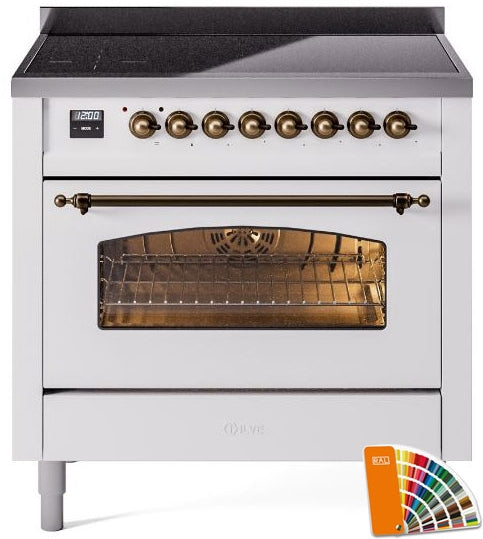 ILVE Nostalgie II 36" Induction Range with Element Stove and Electric Oven in RAL Custom Color with Bronze Trim, UPI366NMPRAB