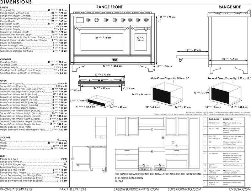 ILVE Majestic II 48" Dual Fuel Natural Gas Range in White with Chrome Trim, UM12FDNS3WHC