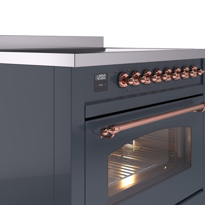 ILVE Nostalgie II 36" Induction Range with Element Stove and Electric Oven in Blue Grey with Copper Trim, UPI366NMPBGP