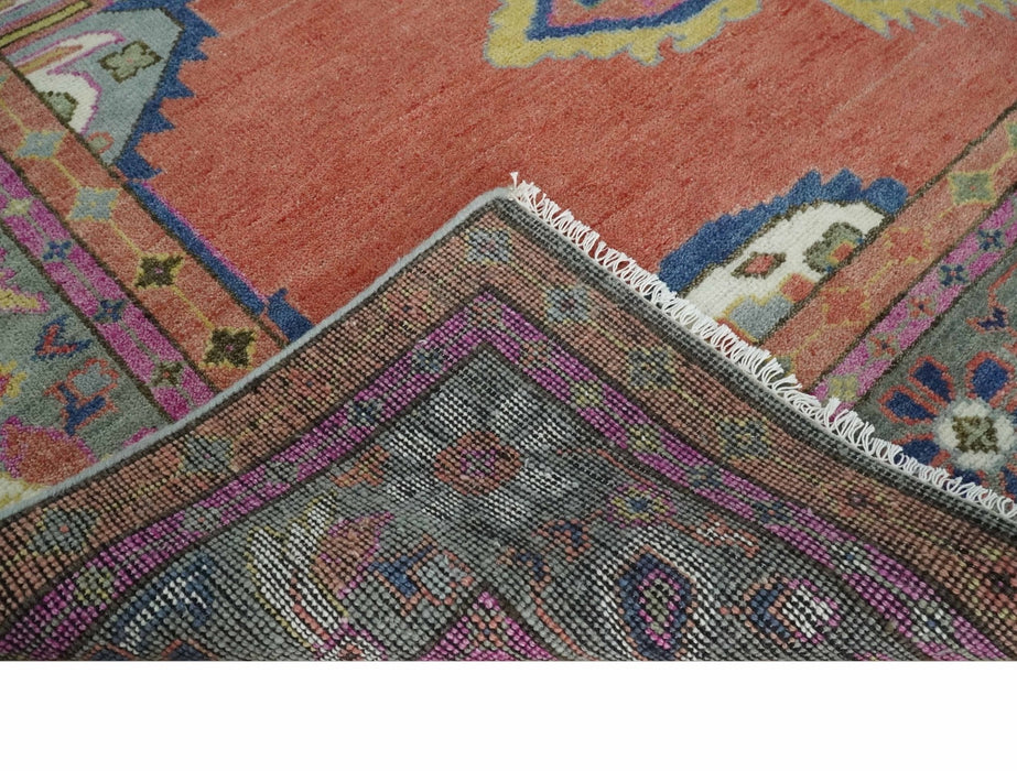 8x10, 9.5x12 and 10x14 Hand Knotted Dark Peach and Silver Traditional Wool Rug