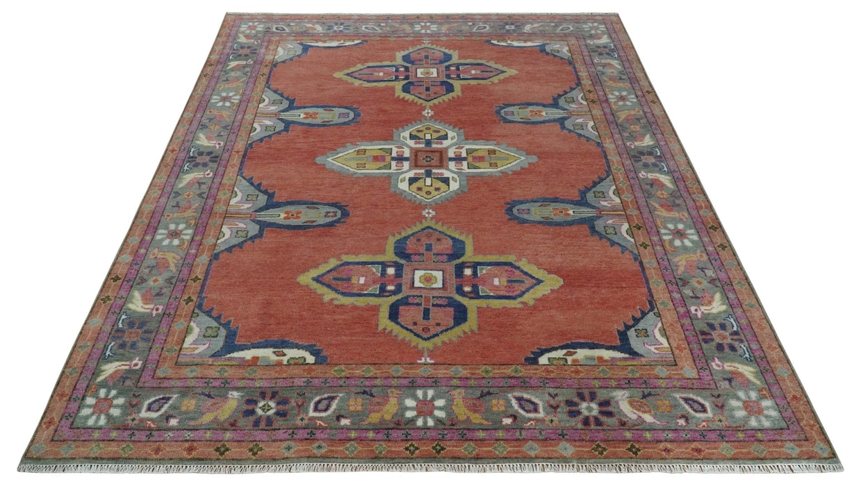 8x10, 9.5x12 and 10x14 Hand Knotted Dark Peach and Silver Traditional Wool Rug