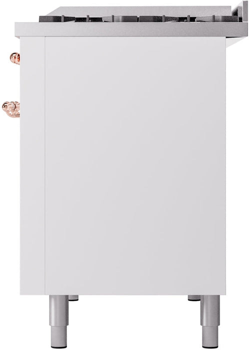 ILVE Nostalgie II 48" Dual Fuel Natural Gas Range in White with Copper Trim, UP48FNMPWHP