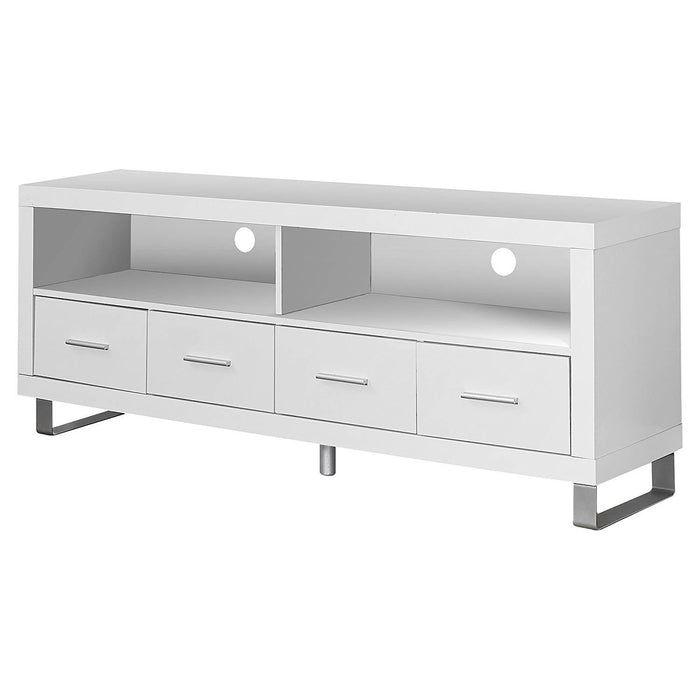 Monarch Contemporary Multimedia Entertainment Center TV Stand w/ Storage, White