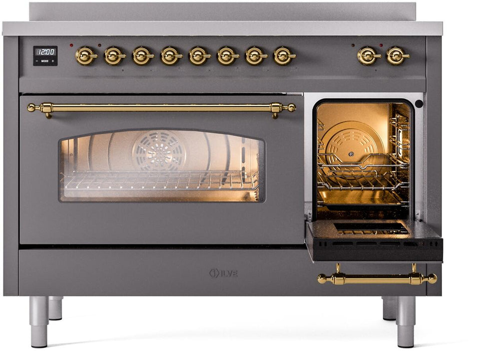 ILVE Nostalgie II 48" Induction Range with Element Stove and Electric Oven in Matte Graphite with Brass Trim, UPI486NMPMGG