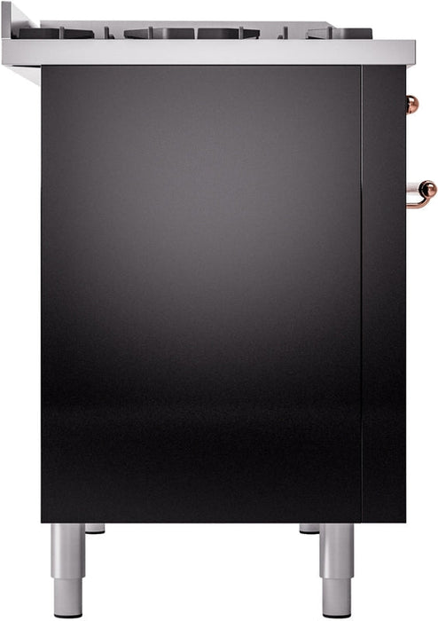 ILVE Nostalgie II 48" Dual Fuel Natural Gas Range in Black with Copper Trim, UP48FNMPBKP