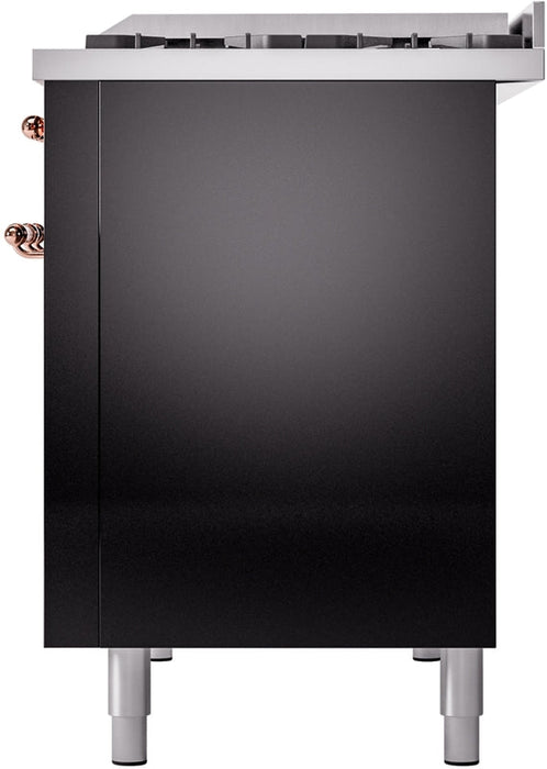 ILVE Nostalgie II 48" Dual Fuel Natural Gas Range in Black with Copper Trim, UP48FNMPBKP