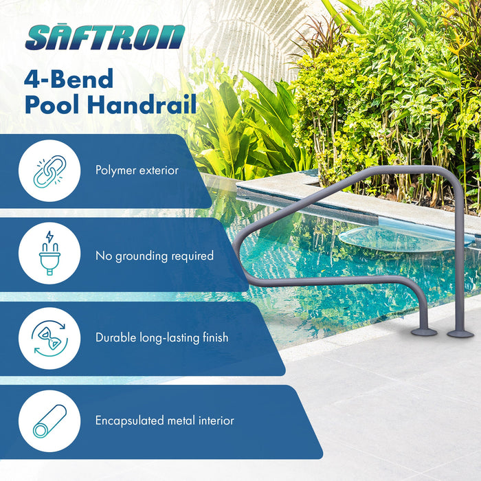 Saftron 48"x32" 4 Bend Figure 4 InGround Pool Return to Deck Rail, Graphite Gray