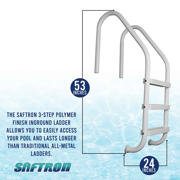 Saftron 3 Rung Step Ladder Inground Pool Handrail with Polymer Finish, White