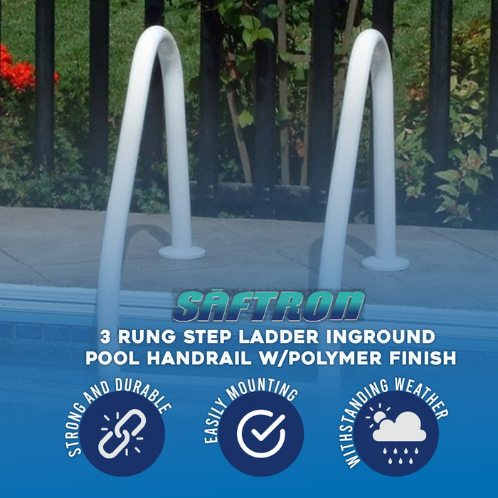 Saftron 3 Rung Step Ladder Inground Pool Handrail with Polymer Finish, White