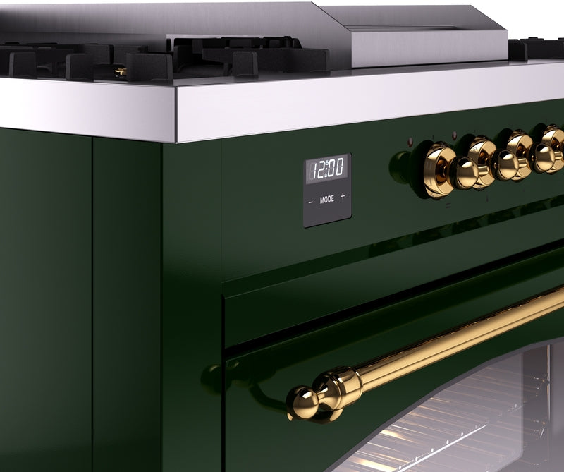 ILVE Nostalgie II 60" Dual Fuel Propane Gas Range in Emerald Green with Brass Trim, UP60FSNMPEGGLP