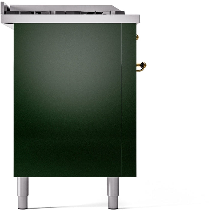 ILVE Nostalgie II 60" Dual Fuel Propane Gas Range in Emerald Green with Brass Trim, UP60FSNMPEGGLP