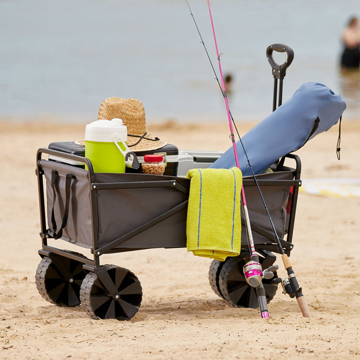 Seina 150lb Capacity Collapsible Steel Frame Outdoor Utility Wagon Cart, Gray