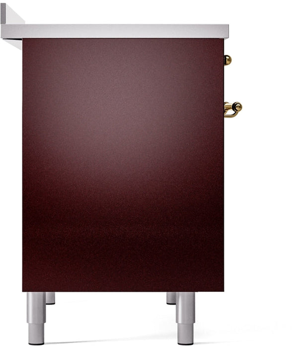 ILVE Nostalgie II 40" Induction Range with Element Stove and Electric Oven in Burgundy with Brass Trim, UPDI406NMPBUG