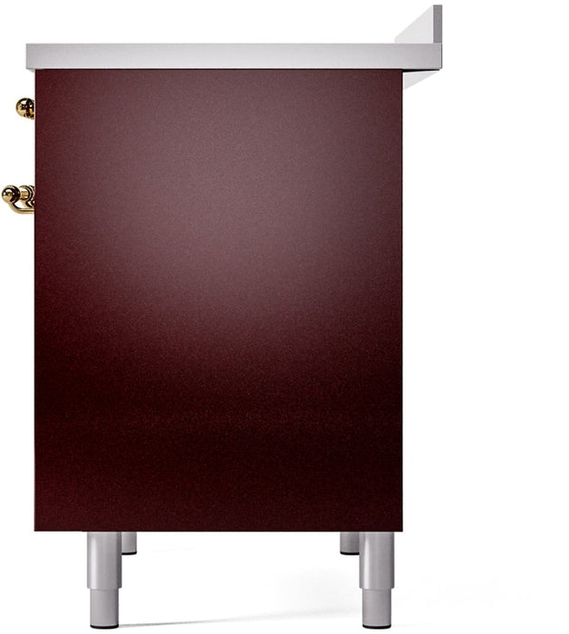 ILVE Nostalgie II 40" Induction Range with Element Stove and Electric Oven in Burgundy with Brass Trim, UPDI406NMPBUG