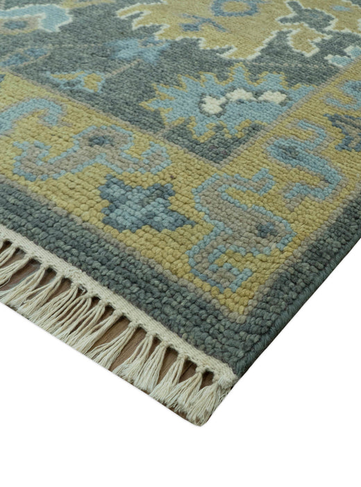 Traditional Oushak Design Charcoal And Camel Hand Knotted Custom Made Wool rug