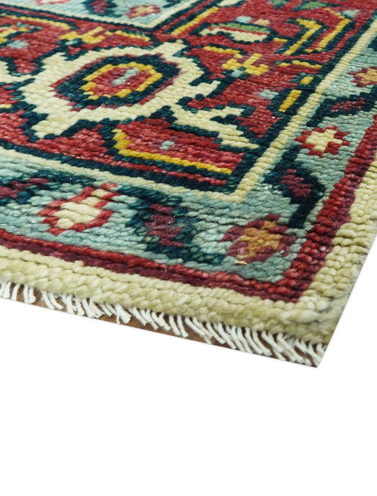 Custom Made Traditional Heriz Design Rust And Ivory Hand Knotted Wool Rug