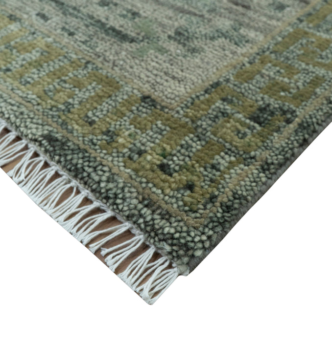 Custom Made Rug Modern Transitional Design Beige And Green Hand Knotted wool
