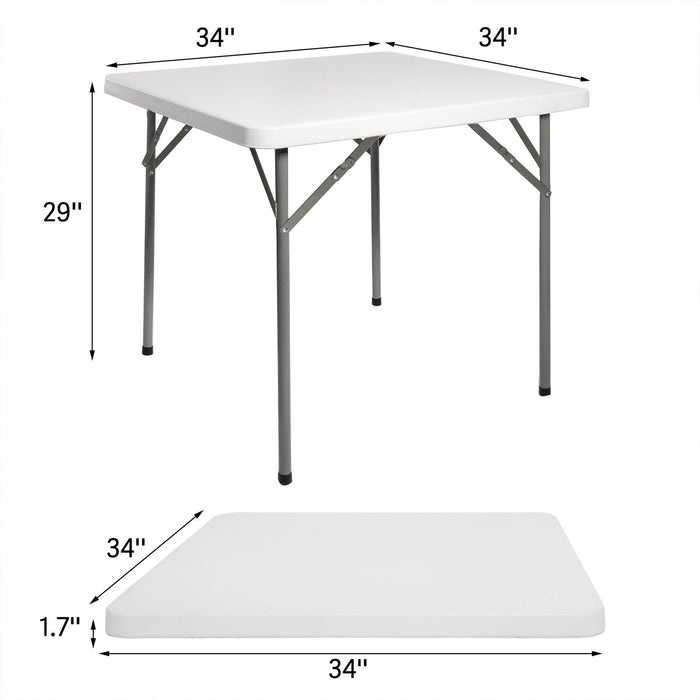 34" Portable Folding Plastic Square Table for 4 Picnic Dining Table with Carry Handle, White