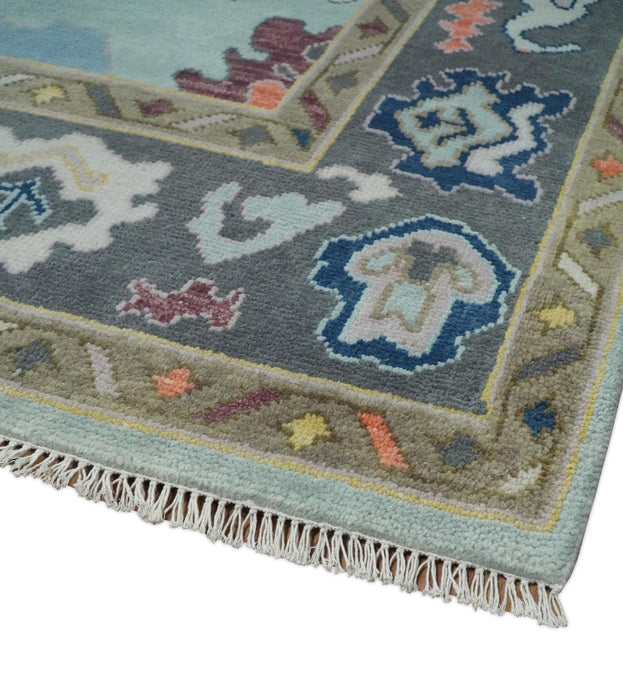 Custom Made Blue and Gray Hand Knotted Traditional Oushak Wool Area Rug