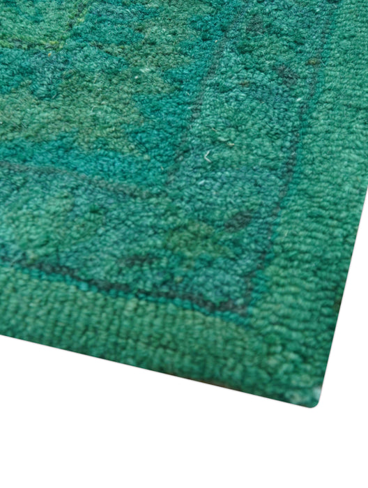 Custom Made Overdyed Traditional Oushak Green Hand Tufted Wool Area Rug
