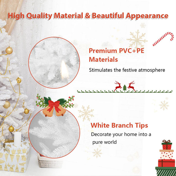 6.9ft Artificial Christmas Pine Tree Xmas Tree with 1150 Branch Tips Metal Stand, White