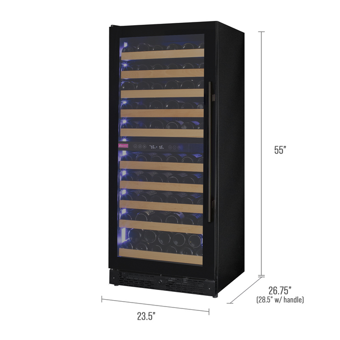 Reserva Series 119 Bottle 55" Tall Dual Zone Left Hinge Black Glass Wine Refrigerator