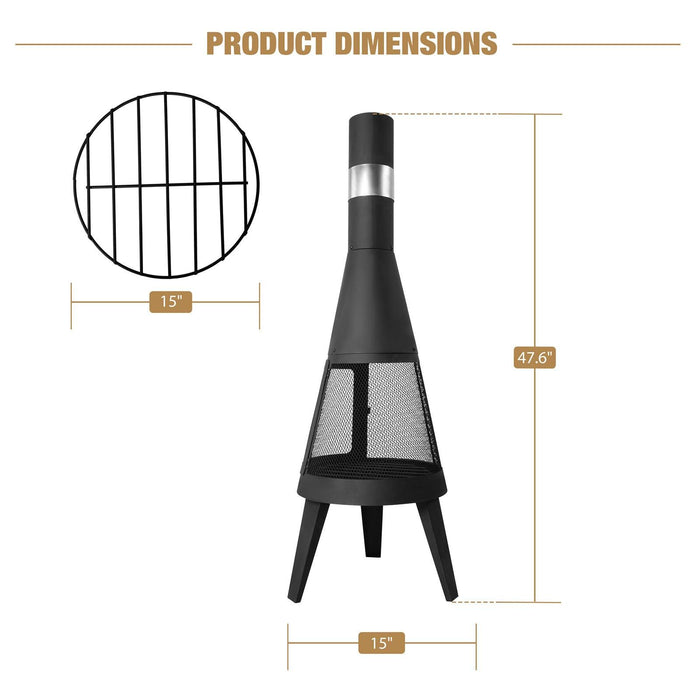 47.6" Tall Chiminea Outdoor Patio Fireplace Metal Wood Burning Outdoor Fire Pit, Black