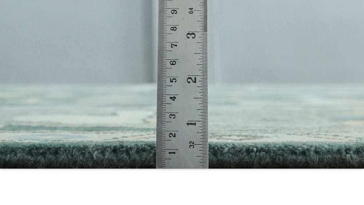 Oriental Oushak Teal Green and Gray 9x12 Hand Knotted Wool Area Rug